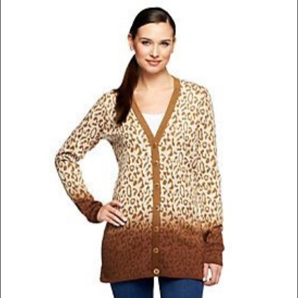 Isaac Mizrahi Live Leopard Dip-Dye Cardigan
